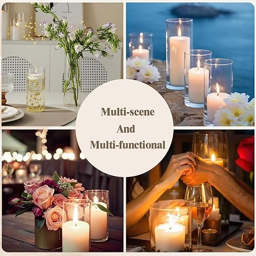 Miniatura 5 de Juego de 3 velas de pilar blanco y portavelas de cristal, jarrones cilíndricos transparentes para velas de pilar, juego de velas de huracán para