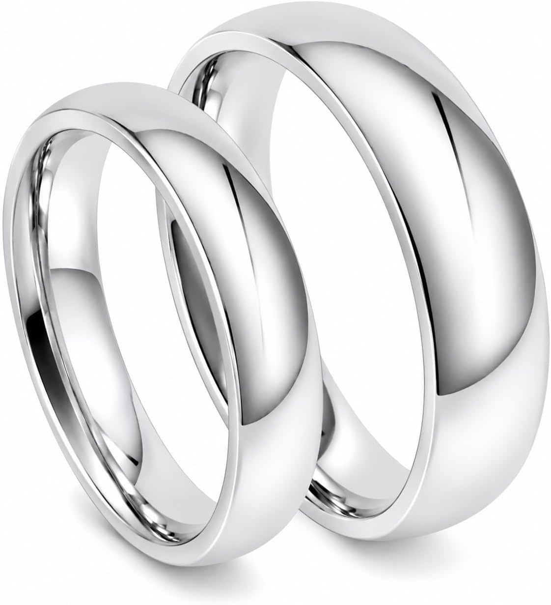 Couple Ring Sets Wedding Band Engagement Ring Sets Titanium Polished Silver Bands UK size H to Z7