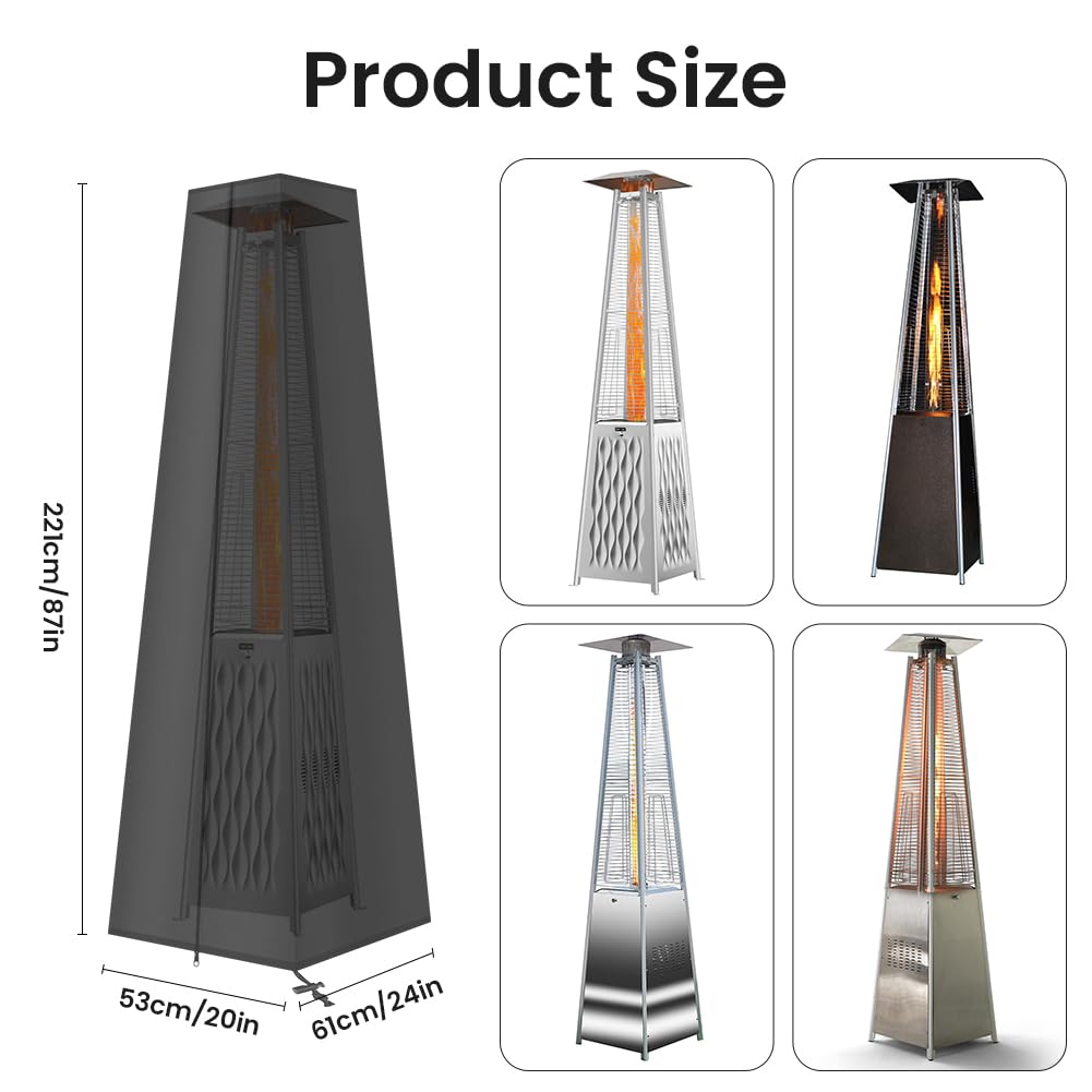 AOOWU Funda Protectora para Calentador de Terraza Impermeable, 210D Cubierta del Calentador Oxford con Cordn y Cremallera Larga, Cubierta Protectora para Estufas de Terraza Piramidales(221X61X53CM) — view 2