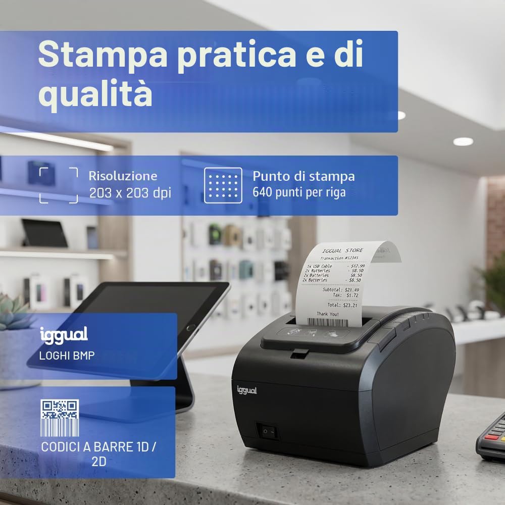 iggual S0228519 Stampante Termica Tp8002, 203 Dpi, Nero