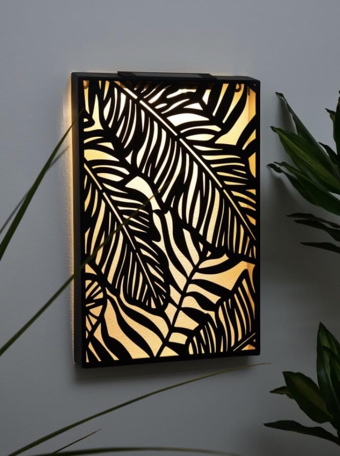 New||Solar Powered Tropical Leaf Wall Art Light, Warm White, H30 x W47 x D5cm (Approx.), Decorative Outdoor light with Palm Leaf Cutout Design, A great way to add ambience and style to your garden||