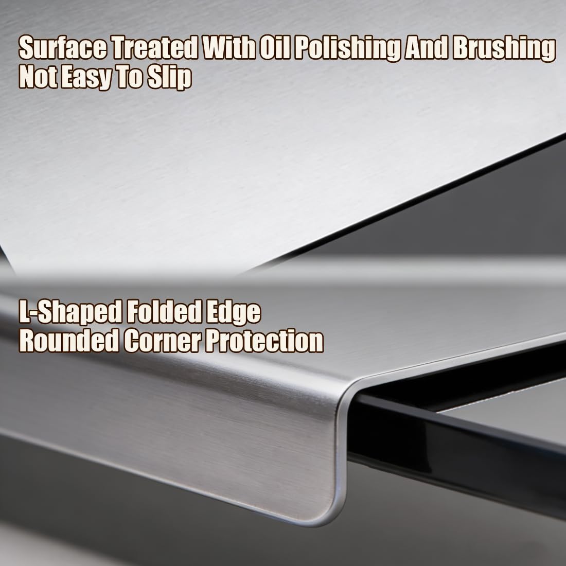 Stainless Steel Cutting Board with Lip, Large Stainless Steel Cutting Boards for Kitchen, L-Shaped Kneading Cutting Board Mats, Double-Sided Non-Stick Pads for Meat, Fruits & Baking (16")