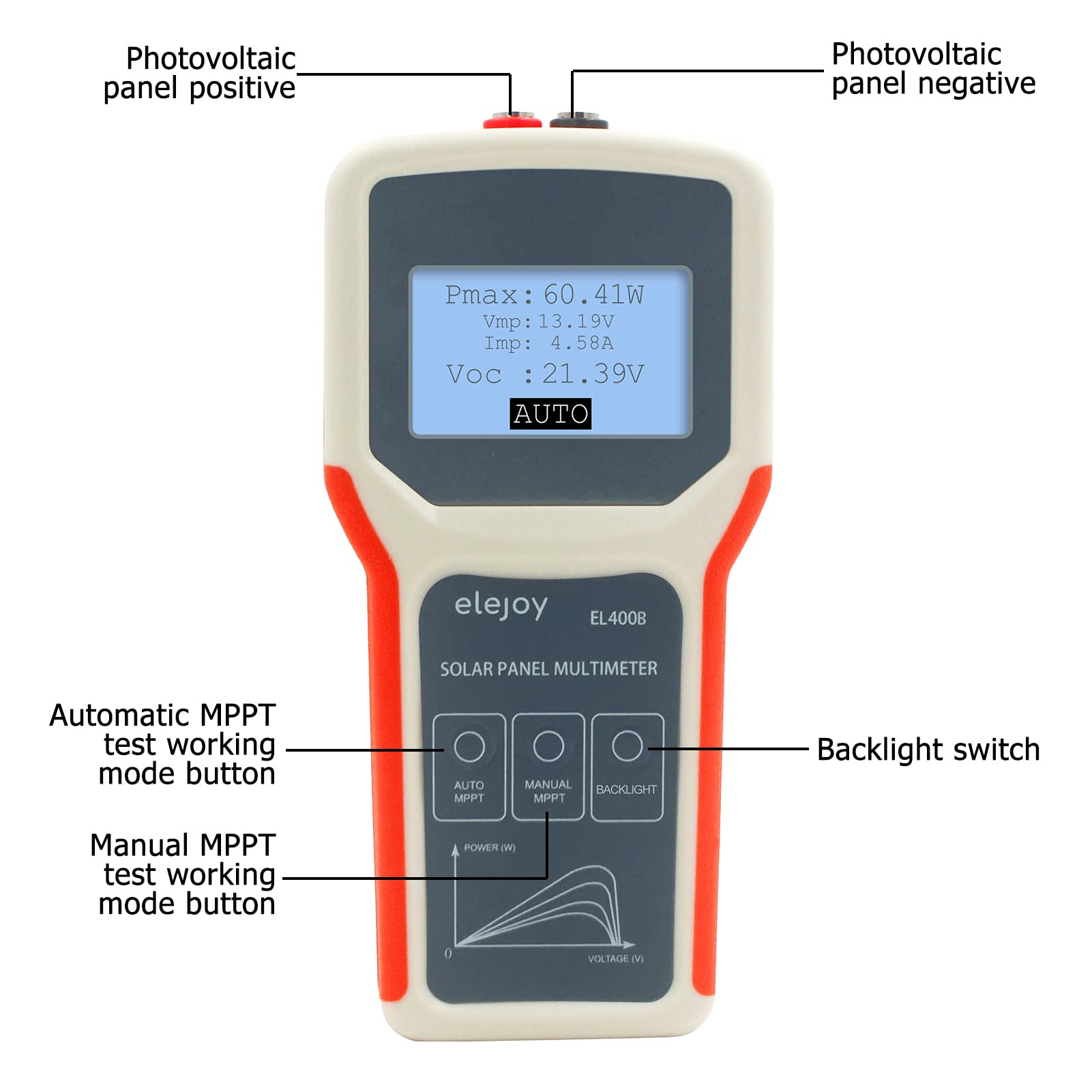 Photovoltaik Panel Multimeter, Solarpanel Mppt Tester Strom Leerlaufspannungsmesser Für Photovoltaik Panel Keine Zusätzliche Stromversorgung Erforderlich Einfach Zu Bedienen(El400b)