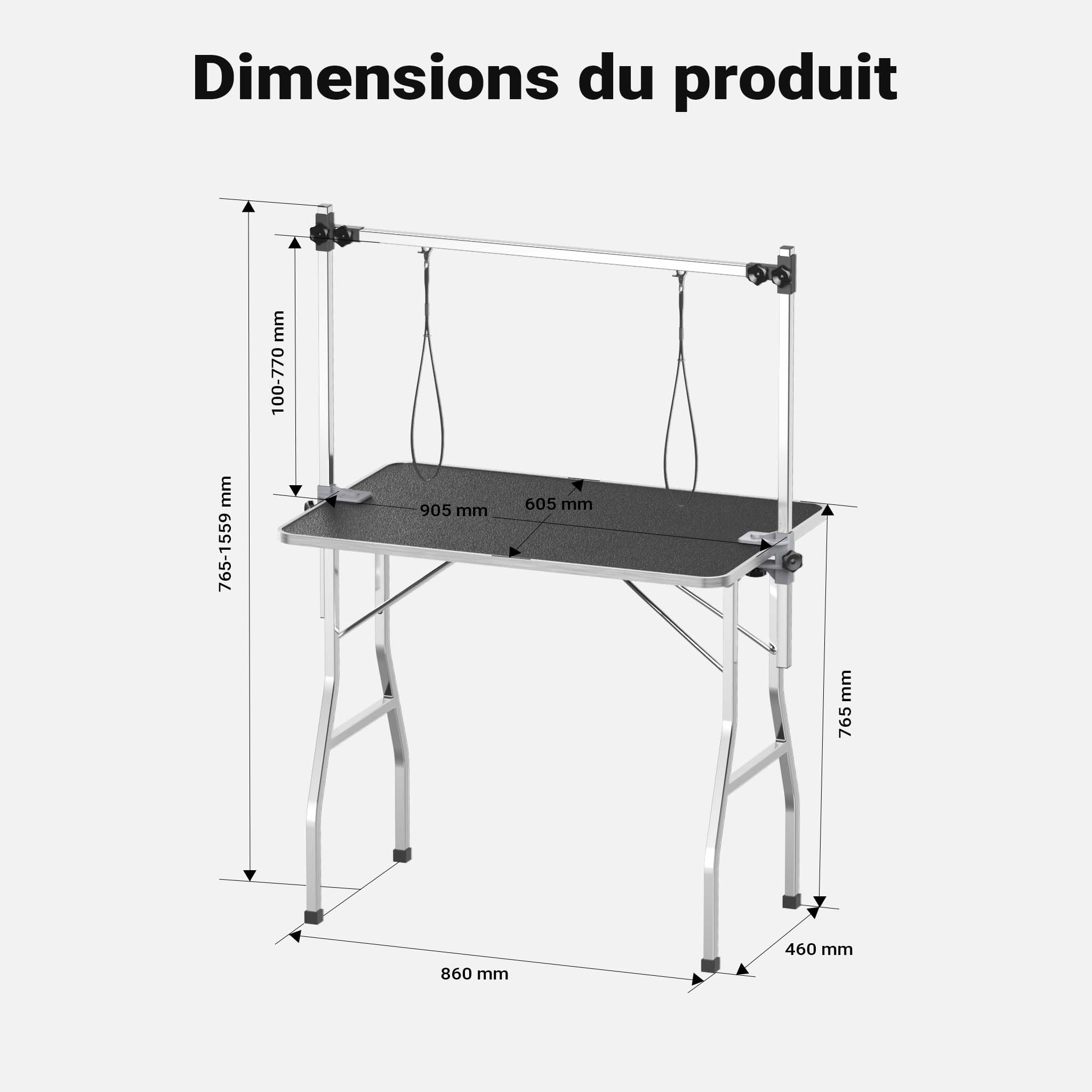 WilTec Table de toilettage canin et félin - 105 x 61,5 x 160 cm - Structure Pliable - avec 2 Sangles - Surface de toiletteur Soins Grooming pour Chiens et Chats