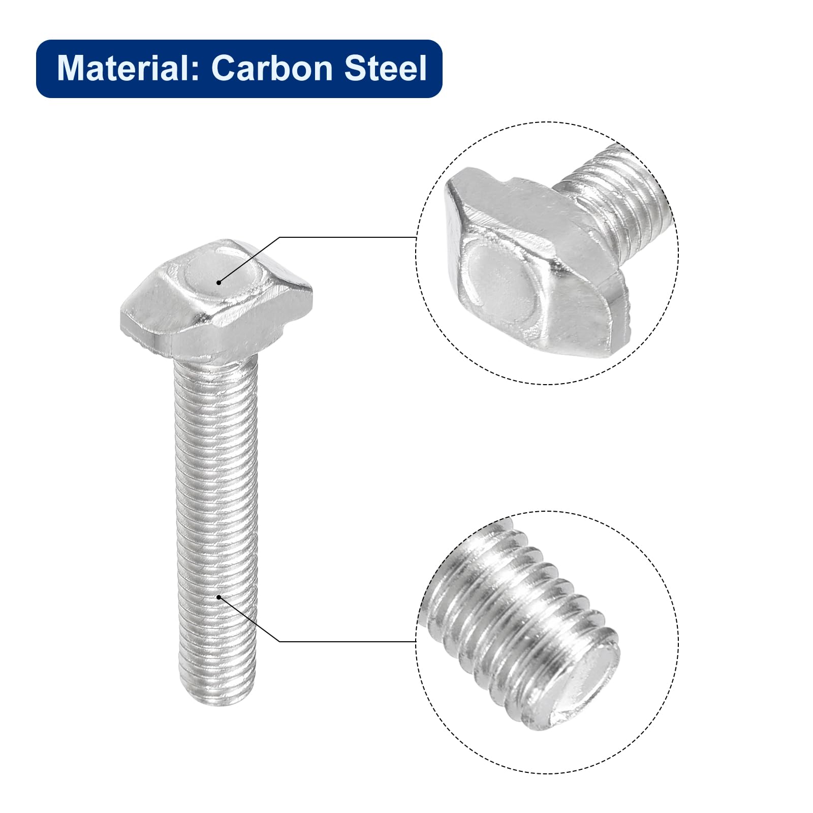 QUARKZMAN 40 sztuk śruby T-Slot, M5 x 30 mm Śruba z łbem młotkowym T Pin do profilu aluminium T-Series 2020, niklowana stal węglowa, srebrny