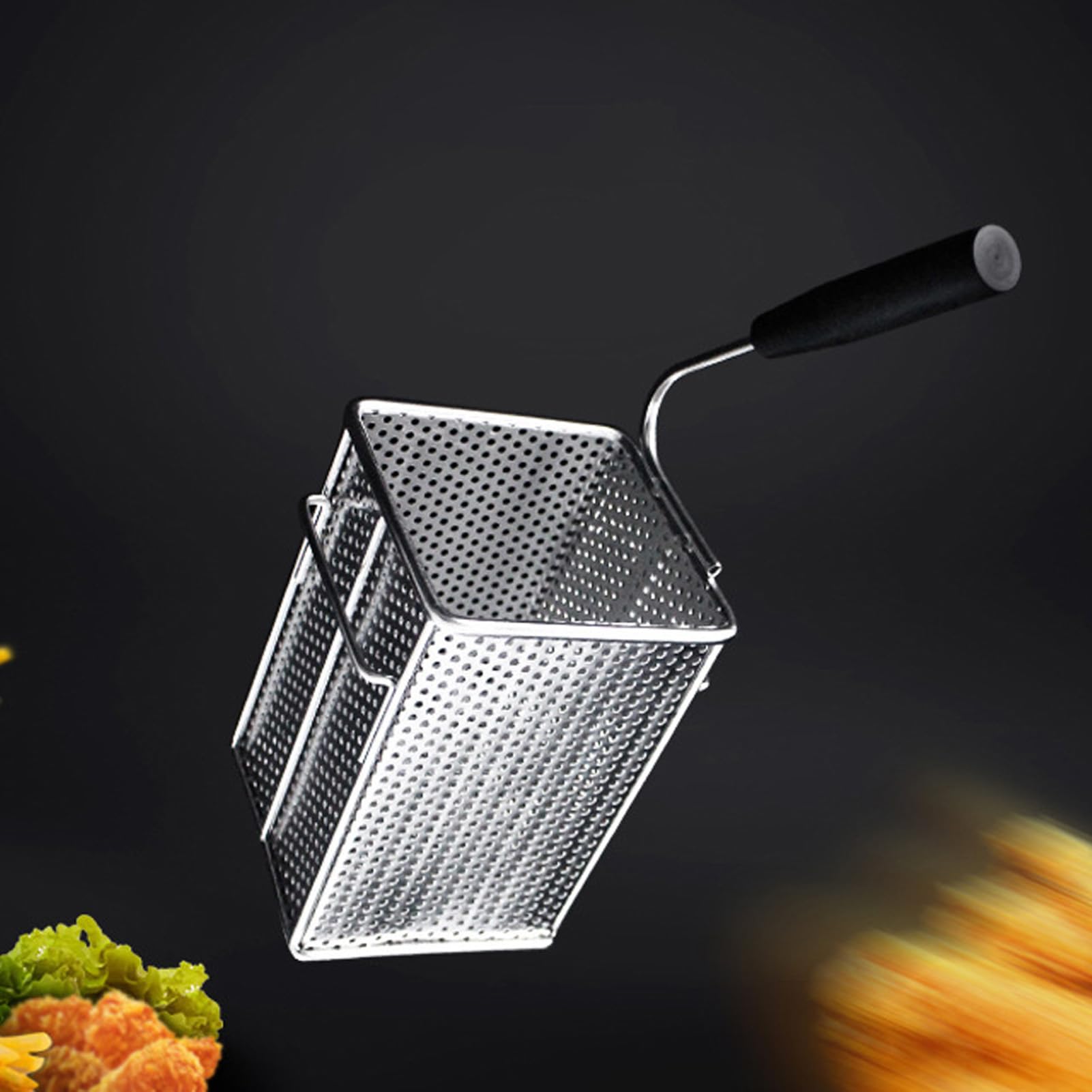 Pssopp Cestello per Patatine Fritte in Acciaio Inossidabile 304, Cestello per Patatine Fritte con Manico Lungo, per Frittura Profonda 4,7 X 4,7 X 6,8 Pollici per Domestica, Barbecue all'aperto, per
