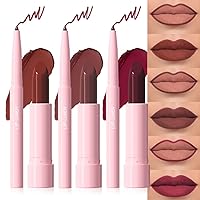 Vista 8 de Juego combinado de delineador de labios mate y lápiz labial 2 en 1, color rojo vino, kit de labios con delineador de labios, manchas de labios