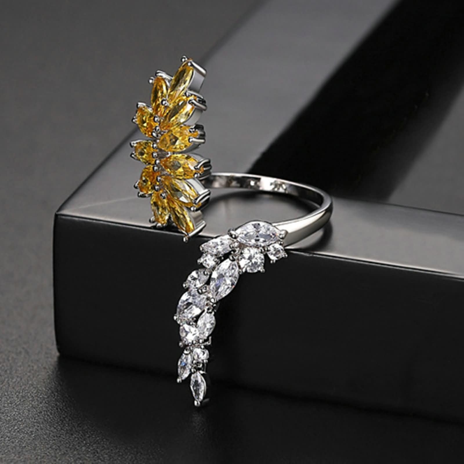 Daesar Anillos Mujer Boda con Hojas Ramas con Citrina y Moissanita, Oro Amarillo 9K/14K/18K, Anillos de Compromiso Oro Amarillo