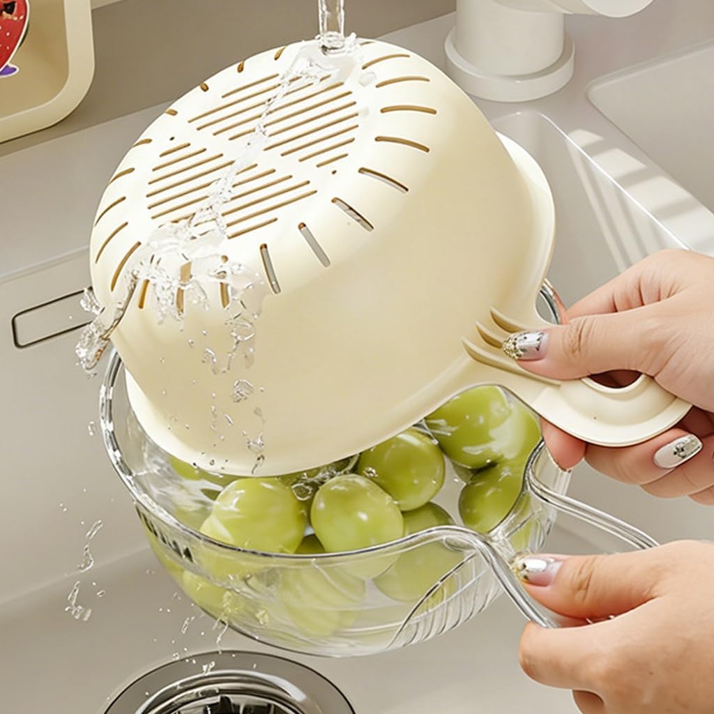 Thick Duals Purpose Colander And Wash Basin For Fruits Vegetables Double Layer Fruit Washing Basket