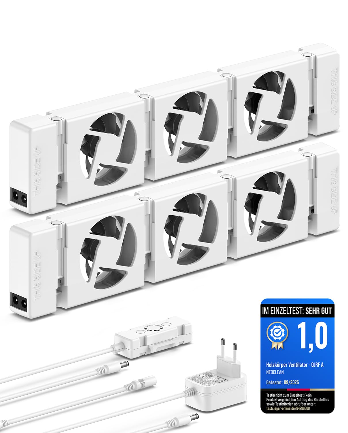 Heizkörper Ventilator 2 Stück, Schnellere Wärmeverteilung, Temperaturfühler | Automatische Temperatursteuerung, Magnetische Clip-Montage, 3000 U/min, Für verschiedene Heizkörper