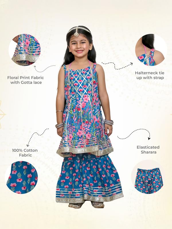 Image of LITTLE GINNIE Girls Kurta Sharara Set | Traditional Ethnic Wear for Kids