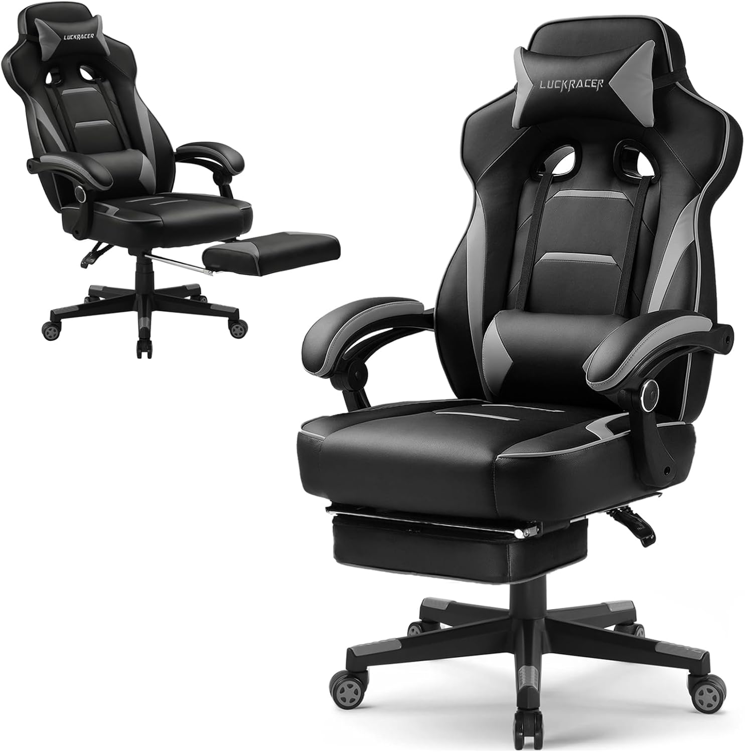 Gaming Chair, Video Game Chairs Gaming Computer Chair with Footrest 350Lb Heavy Duty Gaming Chair Ergonomic Office Chair Lumbar Support for Adults, High Back, Swivel Seat, Recliner(Grey)