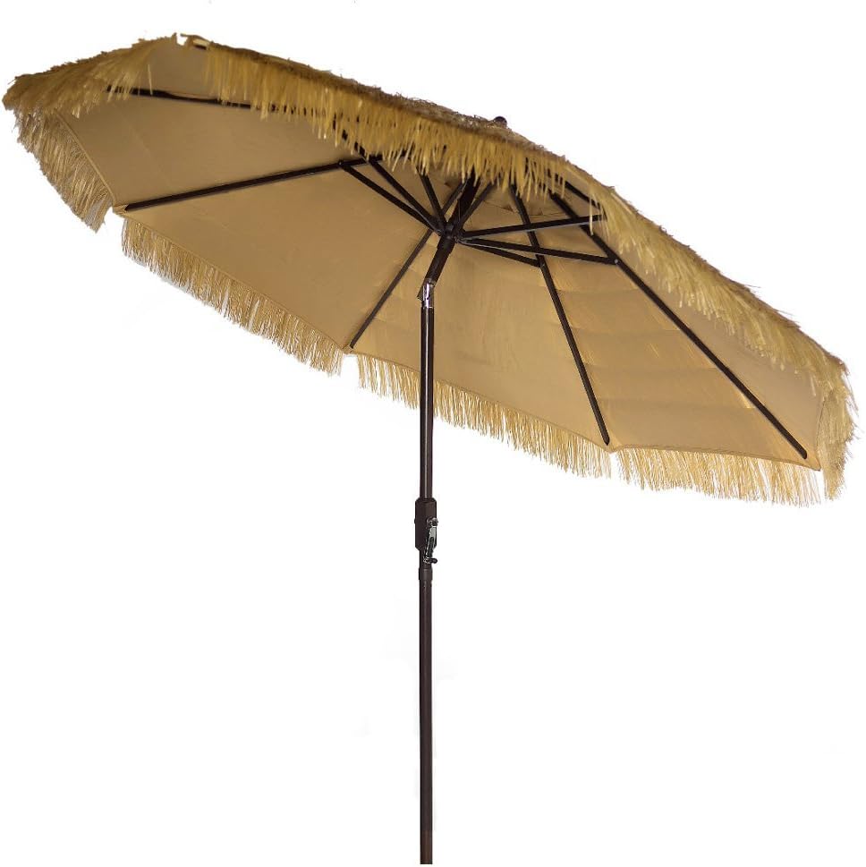 Patio Umbrella 9 Feet Aluminum Outdoor Table Market Umbrellas with Auto Tilt and Crank,Tiki Umbrella Thatched Patio Umbrella