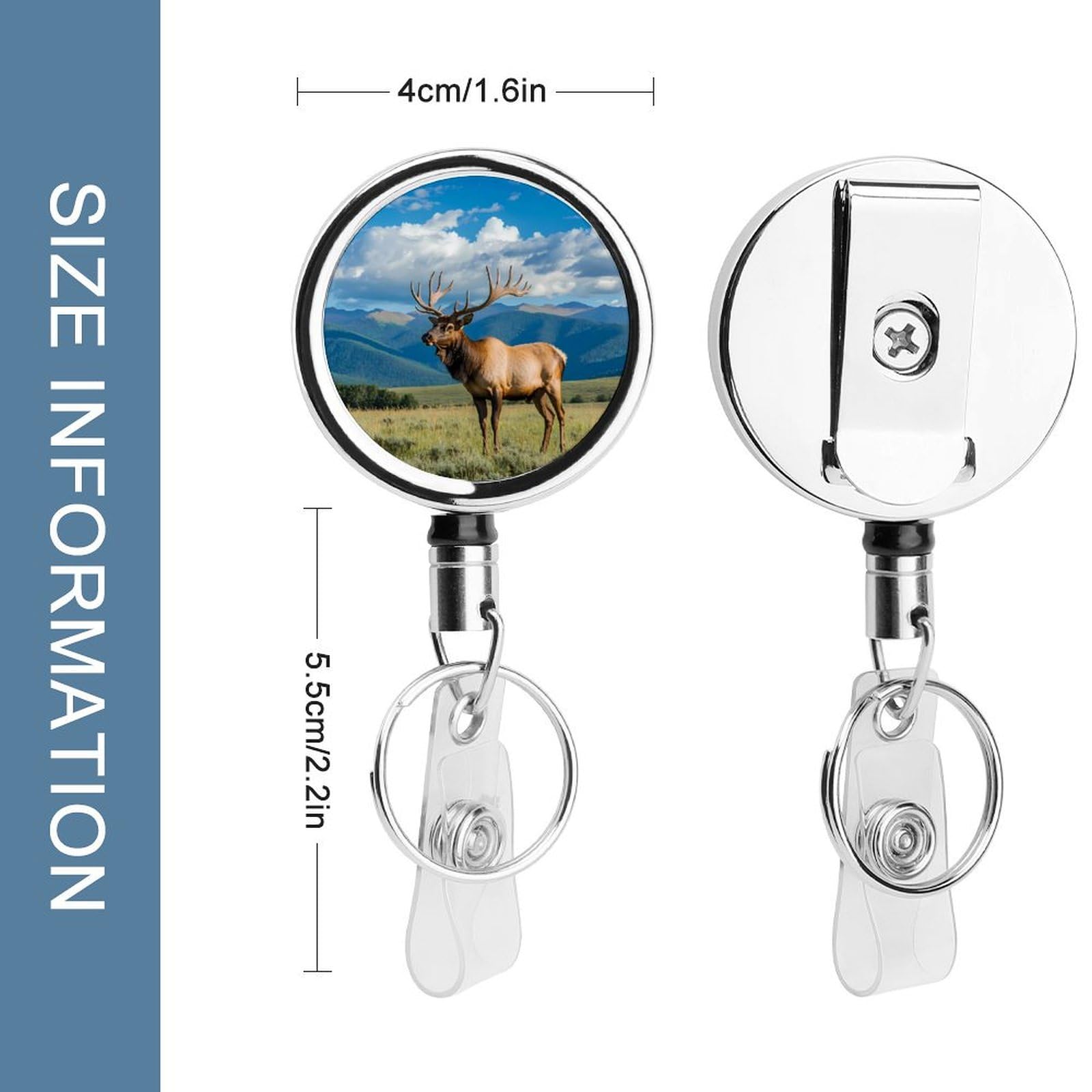 Buckk Deer Retractable Badge Holder Metal ID Name Holder Key Ring with Belt Clip