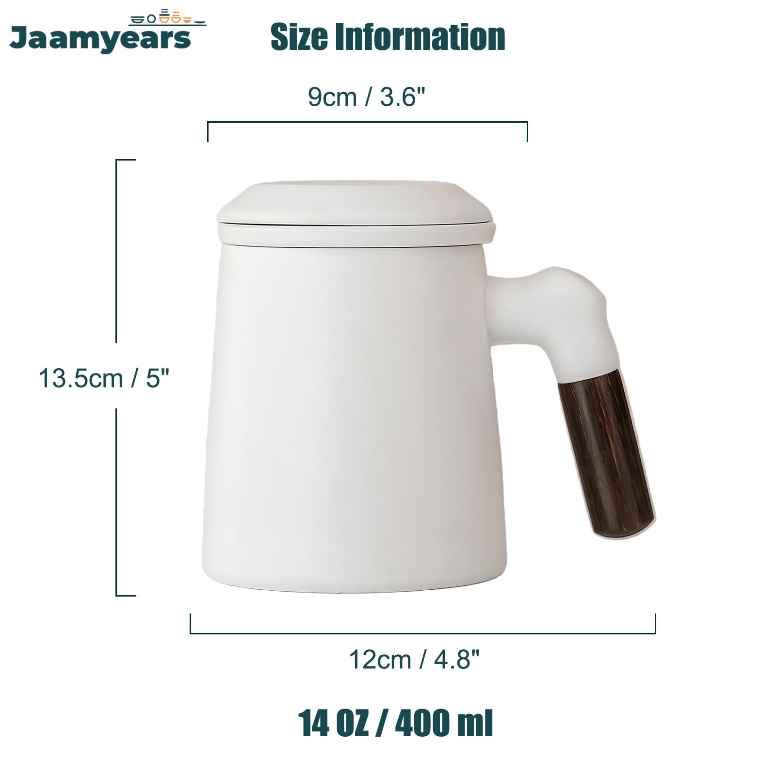 Taza de té con infusor y tapa, taza de café de cerámica con mango de madera, capacidad de 400 ml para té de hojas sueltas