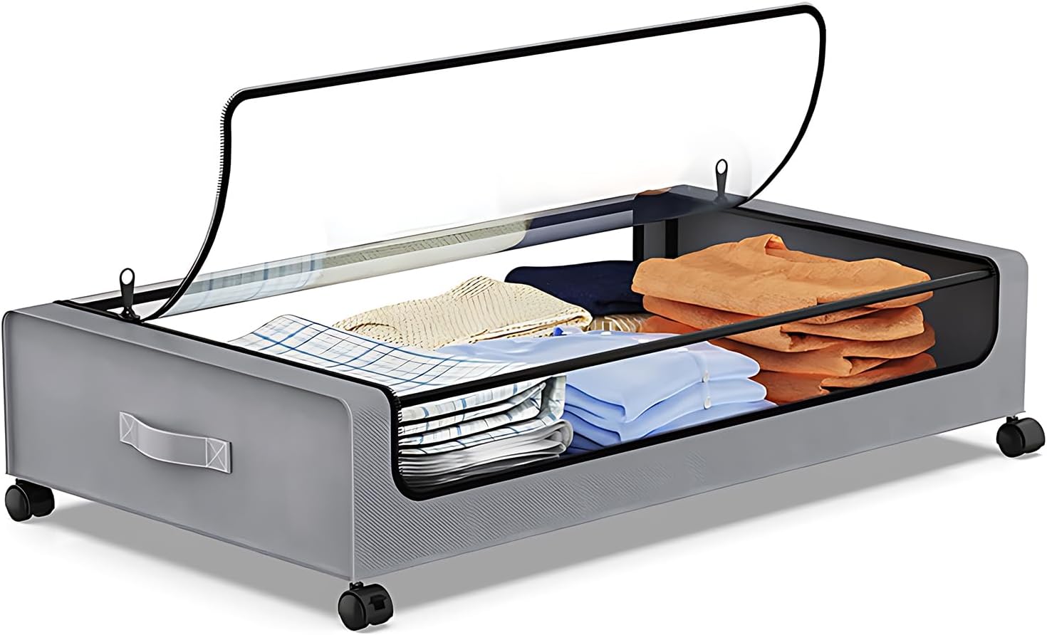 Under Bed Storage Container with Lids and Wheels Multifunctional Home Dorm Clothes Storage Bins Clear Visible Dustproof Underbed Organizer Ders with Portable Handle