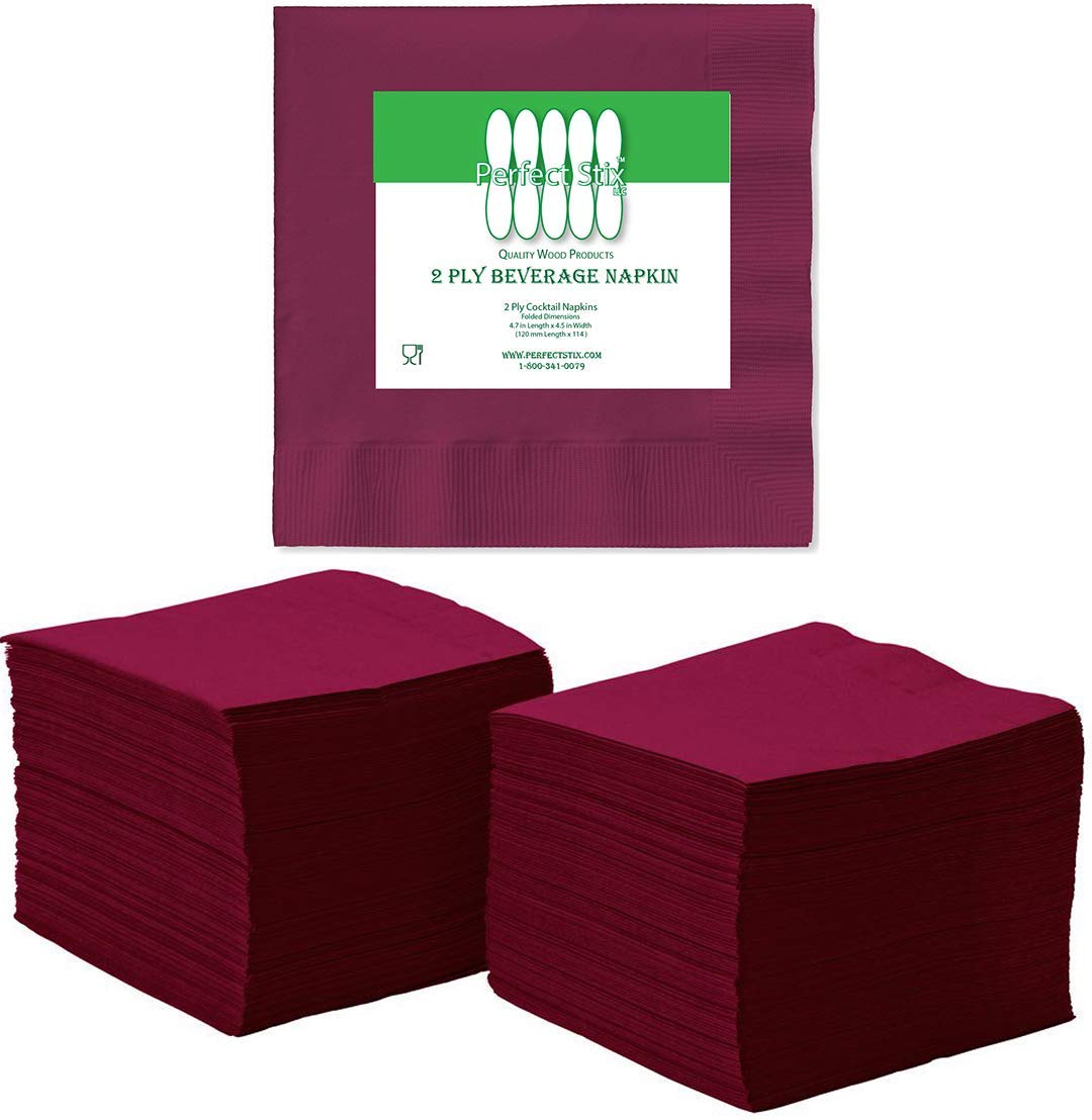 Perfectware - 2 Ply Burgundy Bev-250 2 Ply Burgundy Beverage Napkins- Pack of 250ct
