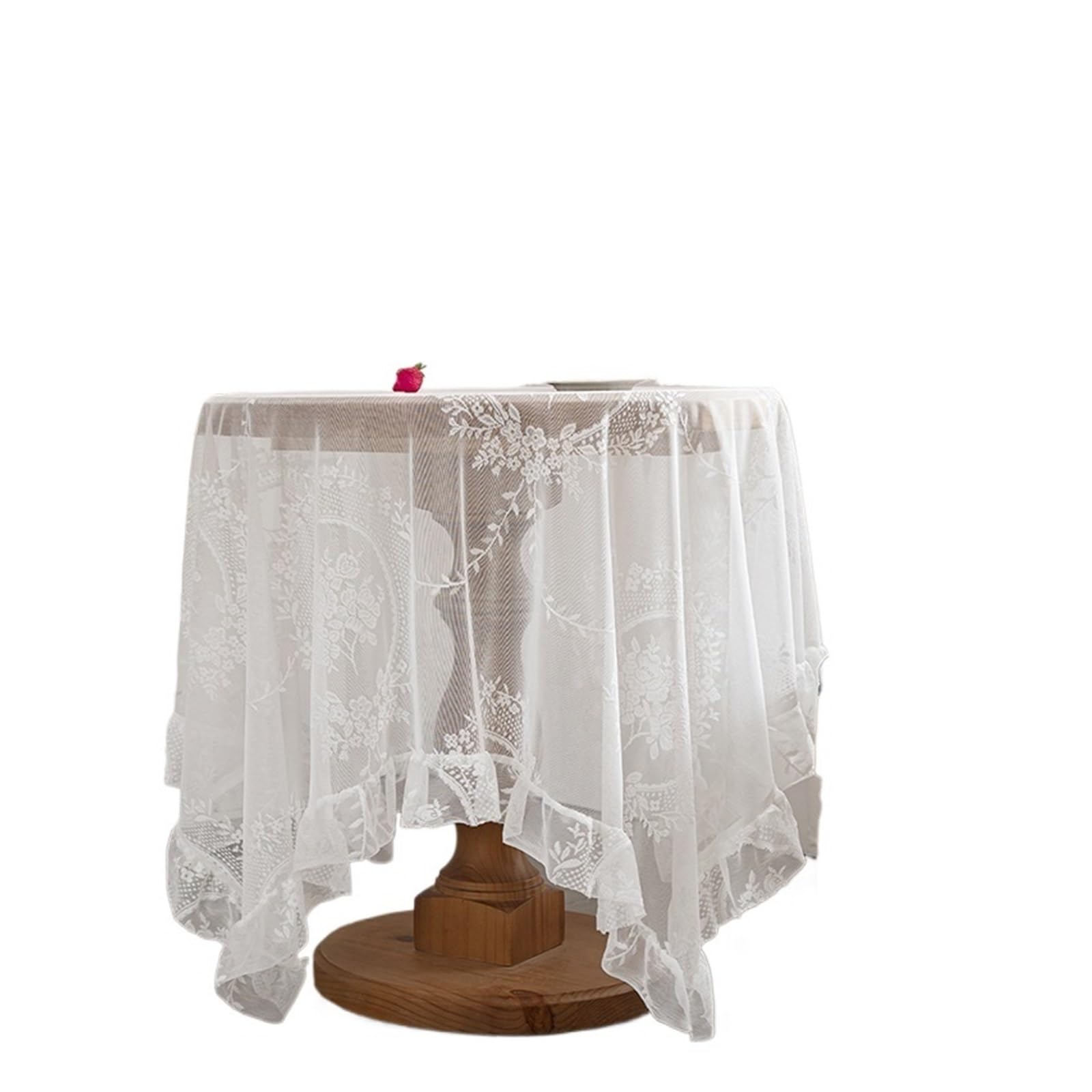VOLURE Vintage Lace Tablecloth, Ruffle Jacquard Lace Tablecloth Green White 140x100-240cm Wedding Party(White,140x240cm)