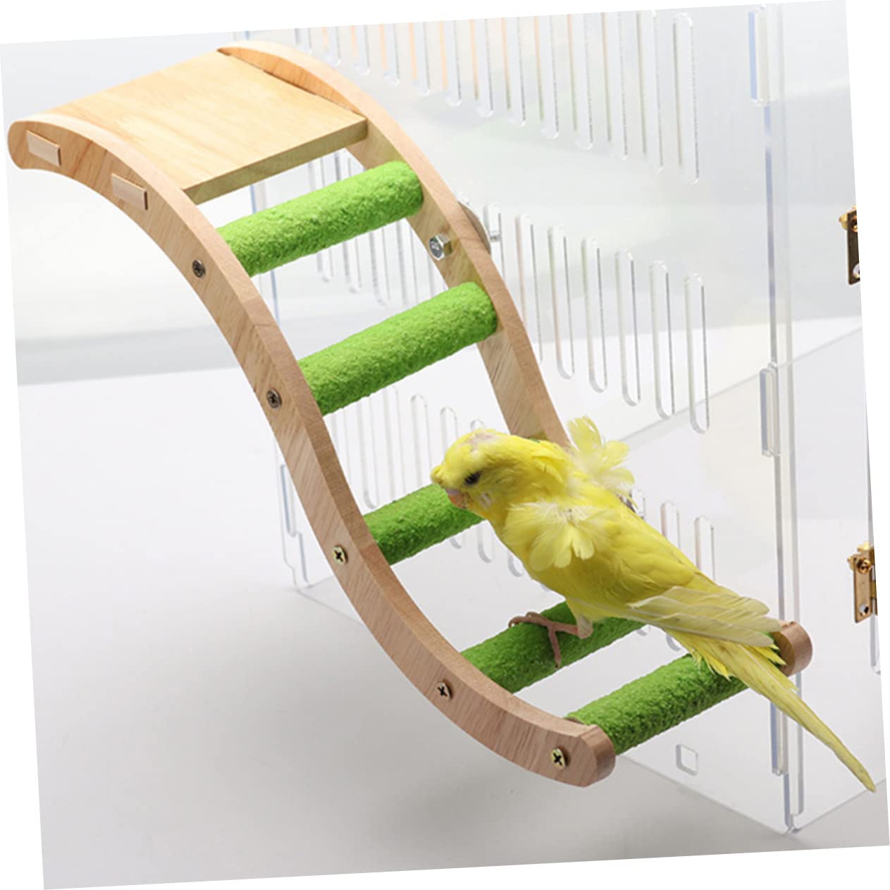 Wellensittich Holzleiter Kletterspielzeug für Vogelkäfig 2 Stück | Holz und Edelstahl, Khaki, Zubehör für Budgerigar, zum Klettern und Nagen