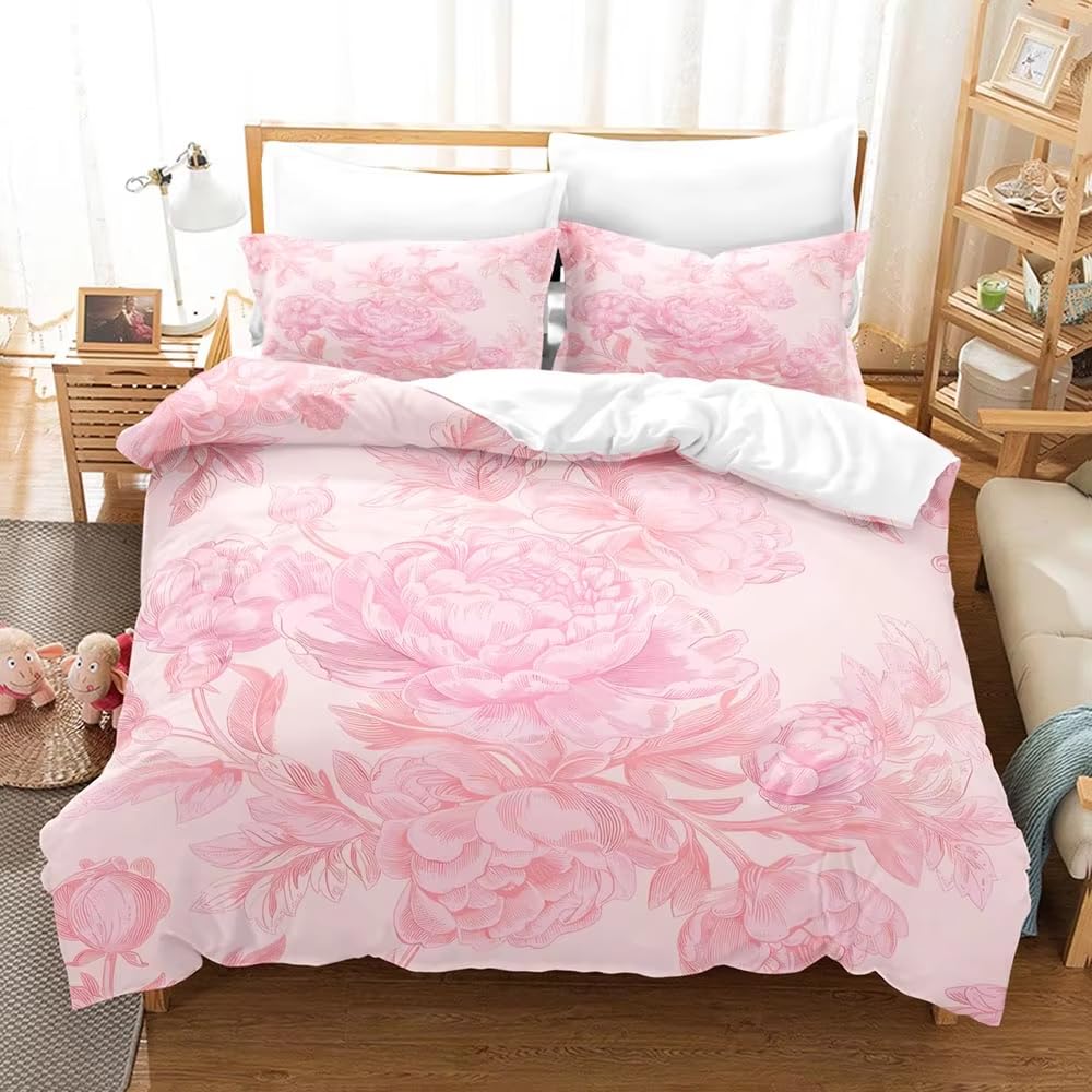 Parure de lit 135x200 cm imprimé floral 3D avec housse de couette et taies
