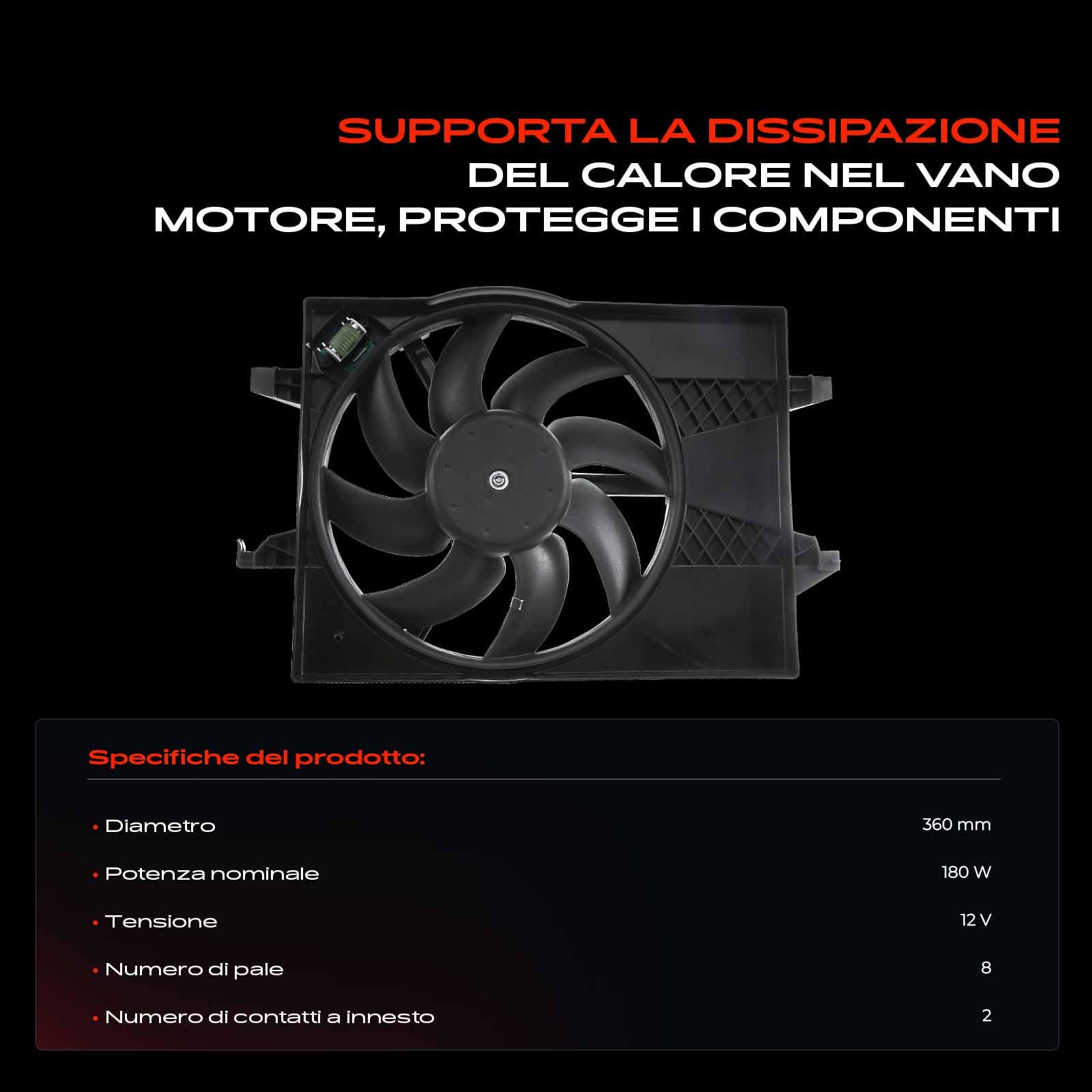 Frankberg Ventola di raffreddamento Ventola Radiatore ad acqua Compatibile con 2 DY 1.4 Fiesta V JD JH 1.4 16V Fiesta V JD JH 1.25 16V Fusion JU 1.4 2 DY 1.2 Replace# 2S6H8C607DA,2S6H8C