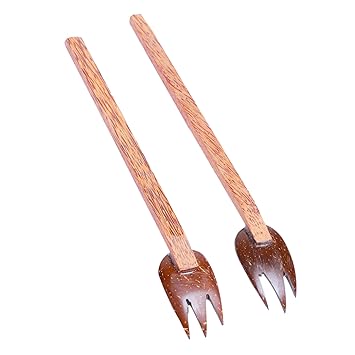 looms & weaves - Eco-Friendly Handmade Coconut Shell Small Fork (Pack of 2) - Made with Coconut Shell & Coconut Wood
