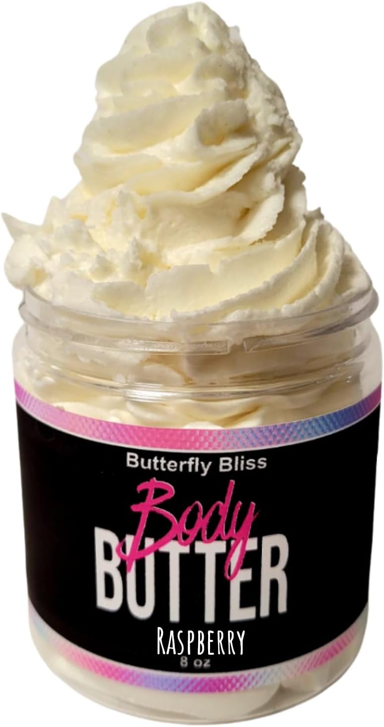 Raspberry Whipped Body Butter, natural lotion, organic, 8oz jar, made with shea butter, mango butter, coconut oil, almond oil