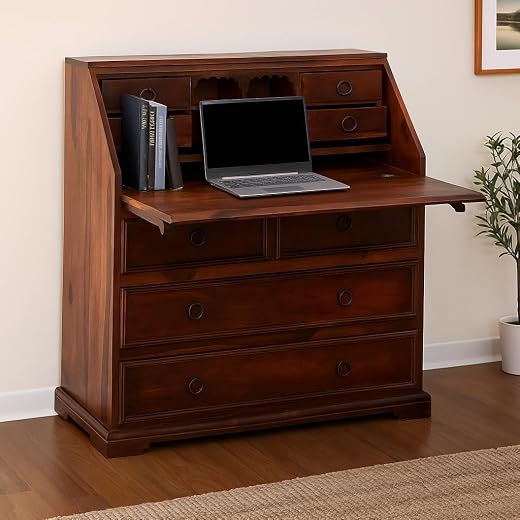 PC Wood 9-Drawer Study Table – Teak Finish, Fully Assembled, Compact Desk for Home &amp; Office