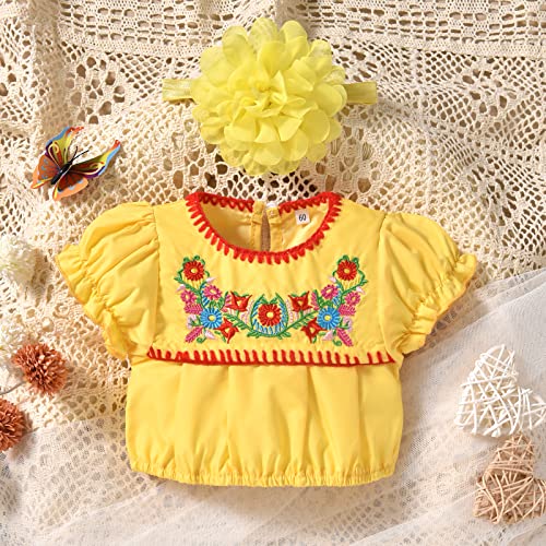 HINTINA Infant Baby Girl Mexican Embroidery Floral Shorts Outfits Ethnic Wear Cinco De Mayo Fiesta Clothes Set4