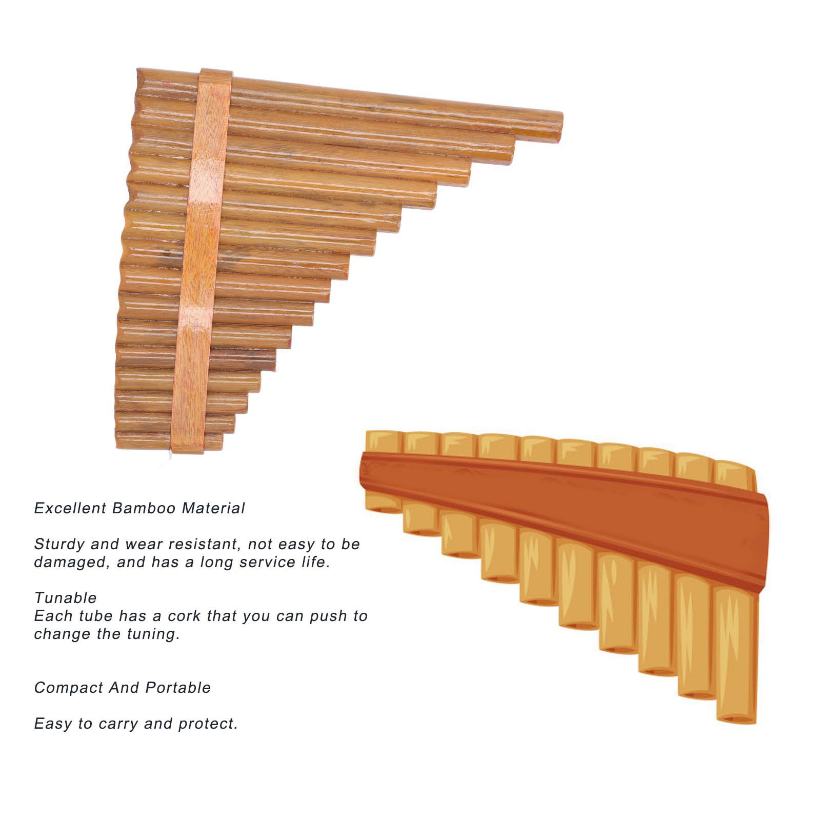 Flûte de Pan professionnelle en bois, 15 tuyaux, clé Gm, Instrument de musique à vent, flûte de poêle (Main gauche)