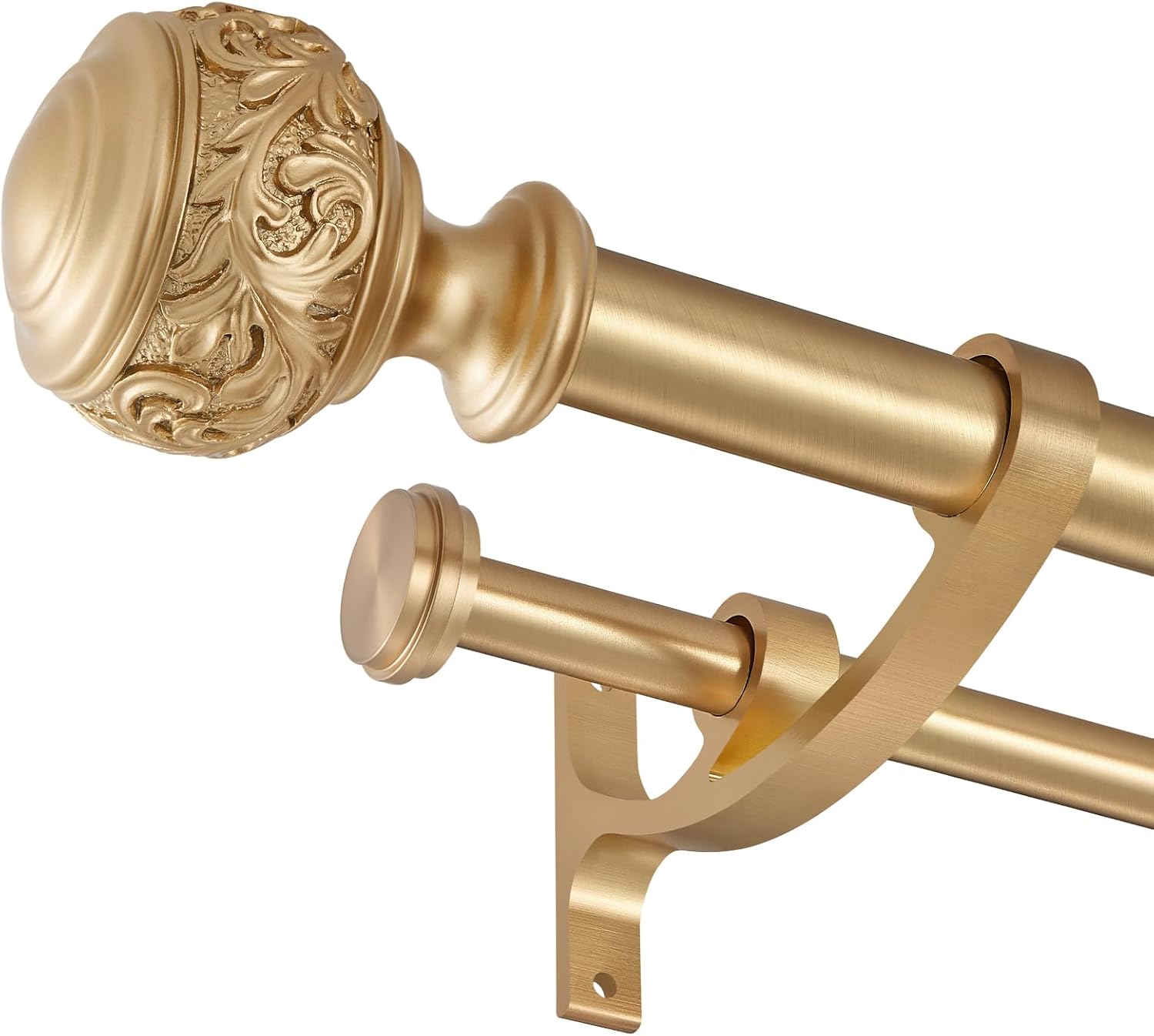 Double Curtain Rod, 1 inch Window Telescoping Drapery Double Rod 72 to 144 Inches (6-12 Feet), Classical Ball Finials,Premium Aluminum Brackets,Warm Gold 72-144" Warm Gold