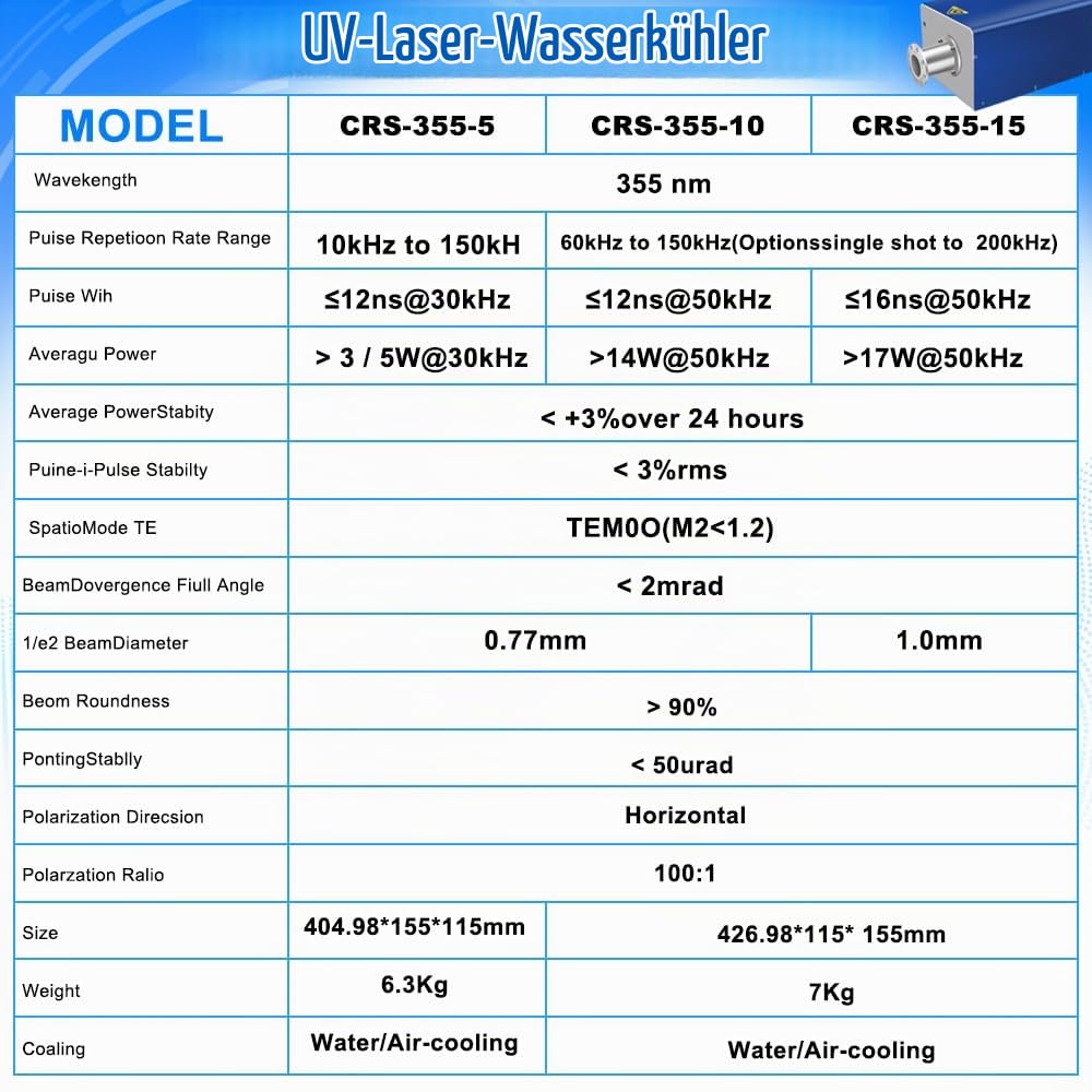 Laser-Markierungs-Graviermaschine 3W/5W/10W/15W CRS UV für Glas/Holz/Acryl/Metall (10, Watt)