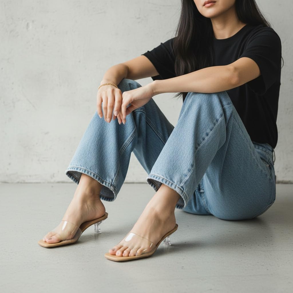 CUSHIONAIRE Doral Clear Kitten Heels for Women, Slip-On Open Toe Dress Sandals with Cushioned Footbed - Image 5