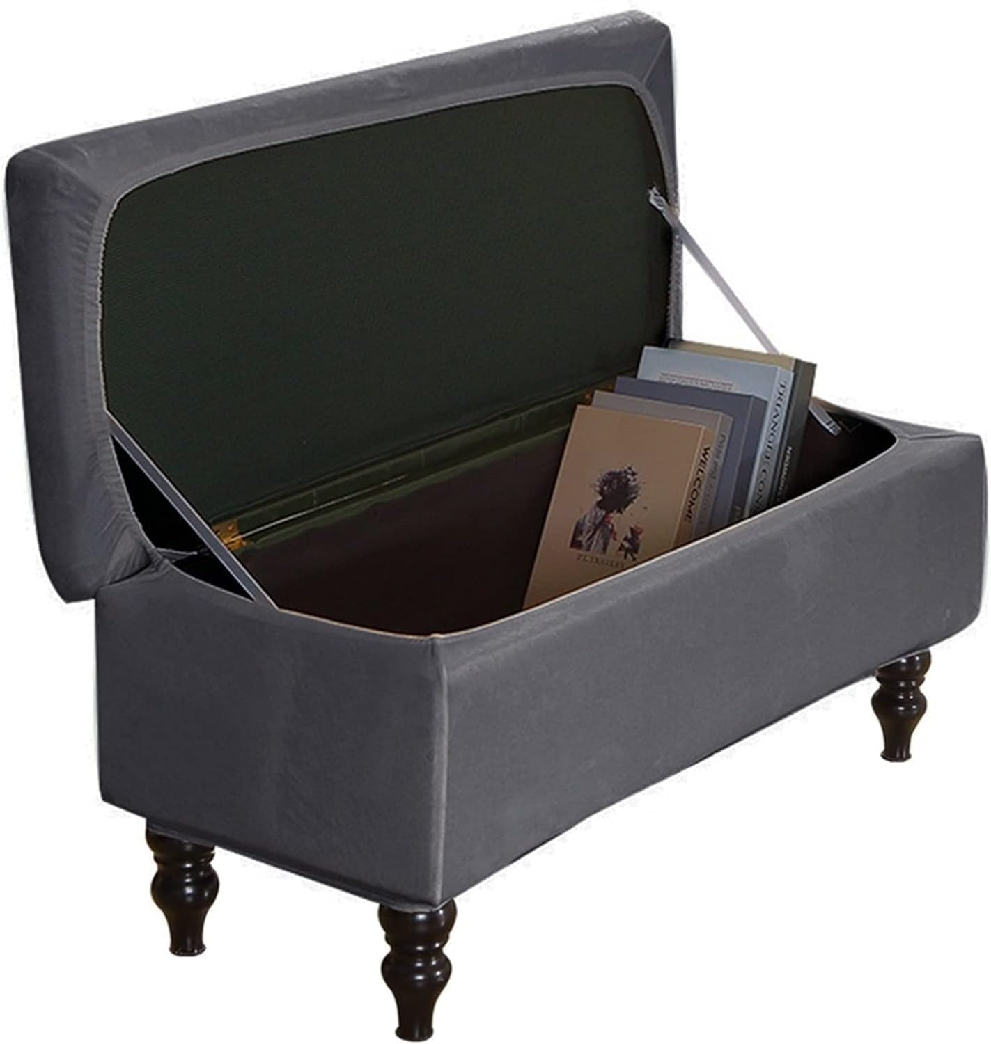Konsilsa Velvet Stretch Storage Ottoman Slipcover,Elastic Bottom Bench Cover & Footstool Protector for Living Room (Color : D, Size : Large)