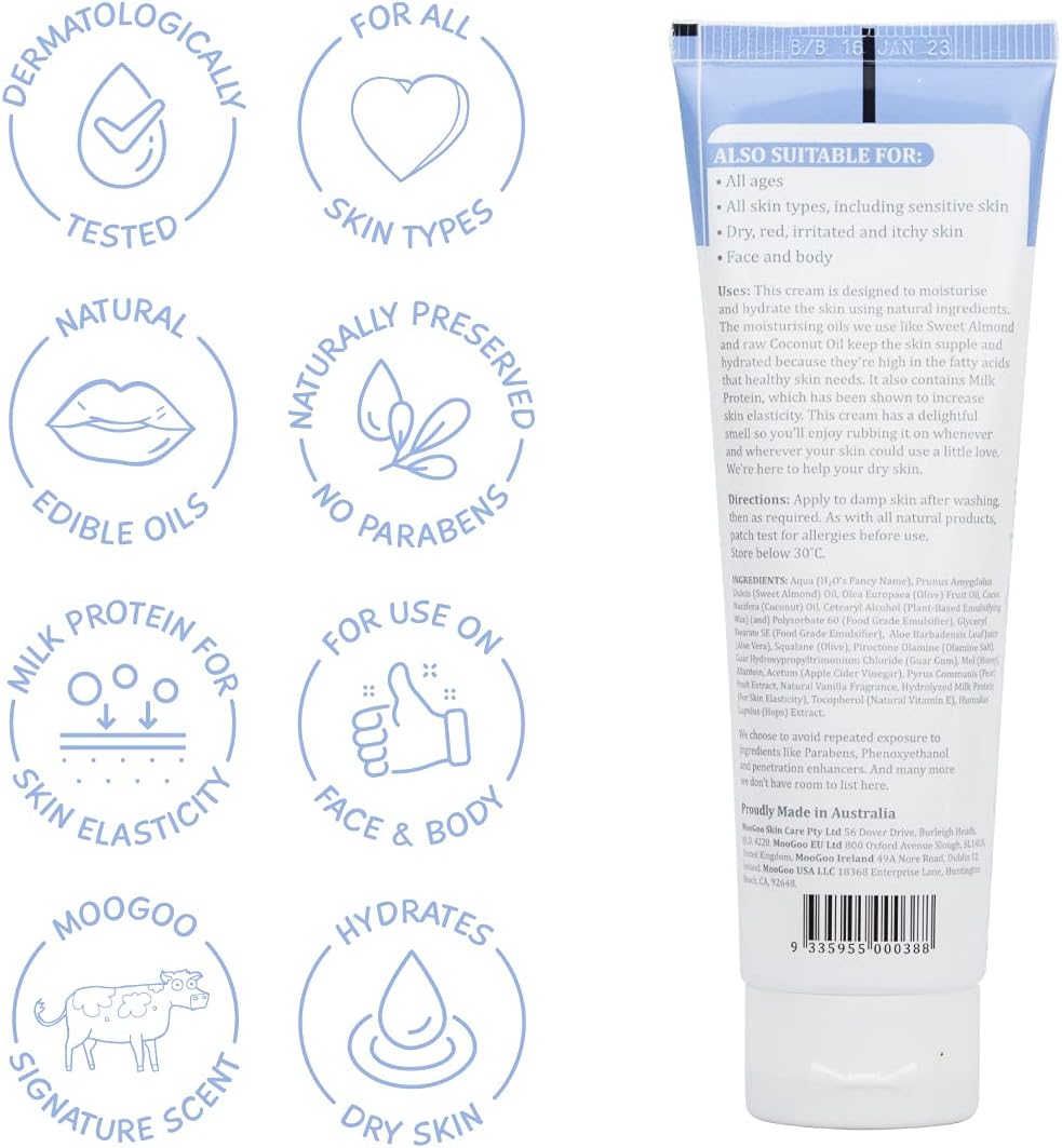 MooGoo Full Cream Moisturiser, Rich Hydrating Cream for Dry Sensitive Skin, Paraben-Free, Phenoxyethanol-Free, Face & Body - Image 3