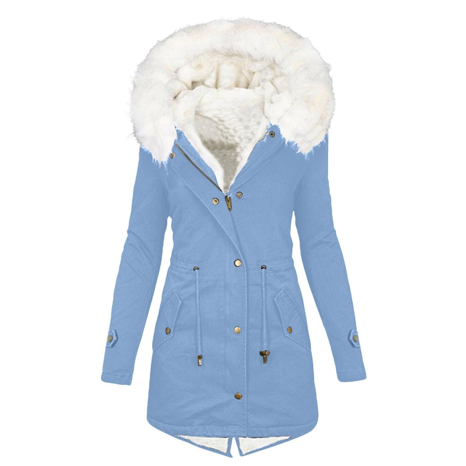 Générique Manteau Femme Hiver Veste Polaire Chaude éPaissir Parka en Peluche Blousons à Capuche avec Fermeture à Glissière Doudoune Col en Fourrure Amovible Blouson Veste Coupe Vent, S-5XL