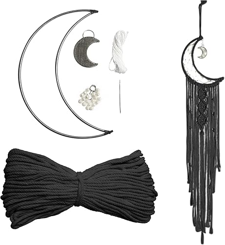 Kit de macramé, kit de macramé para atrapasueños de luna para niños y adultos principiantes, incluye anillos de aro de metal, cordón de macramé o