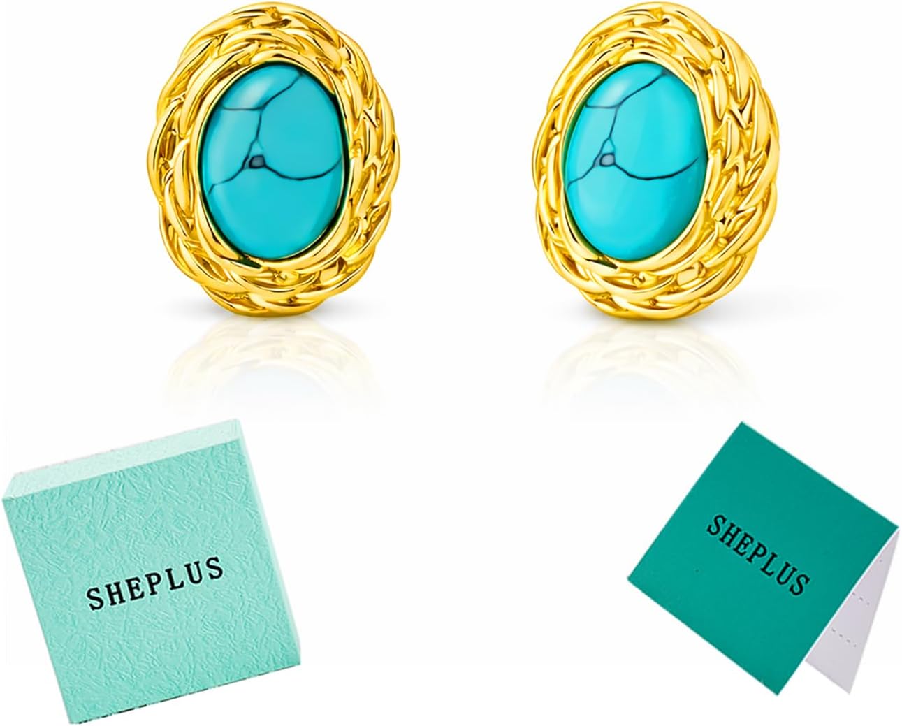 Gifts for Mom Birthday Genuine Turquoise Hoop Stud Earrings Handmade Gold Western Boho Authentic Real Stone Jewelry for Women
