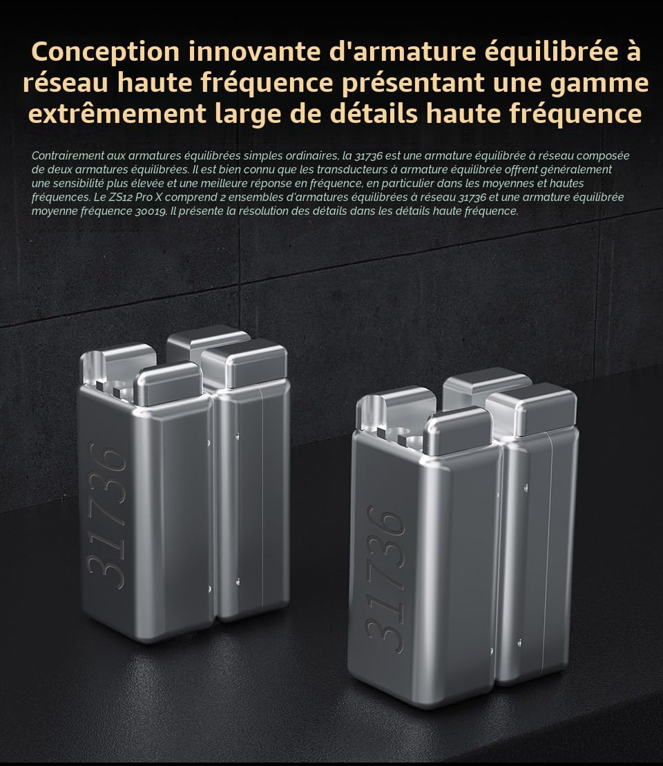 Yinyoo KZ ZS12 Pro X Écouteurs Filaires in Ear Monitor, 4 Commutateurs d'accordage,1DD 5BA Distorsion Non Linéaire Ultra-Faible IEM, Casque Jack 3,5 mm pour Musiciens, Gaming