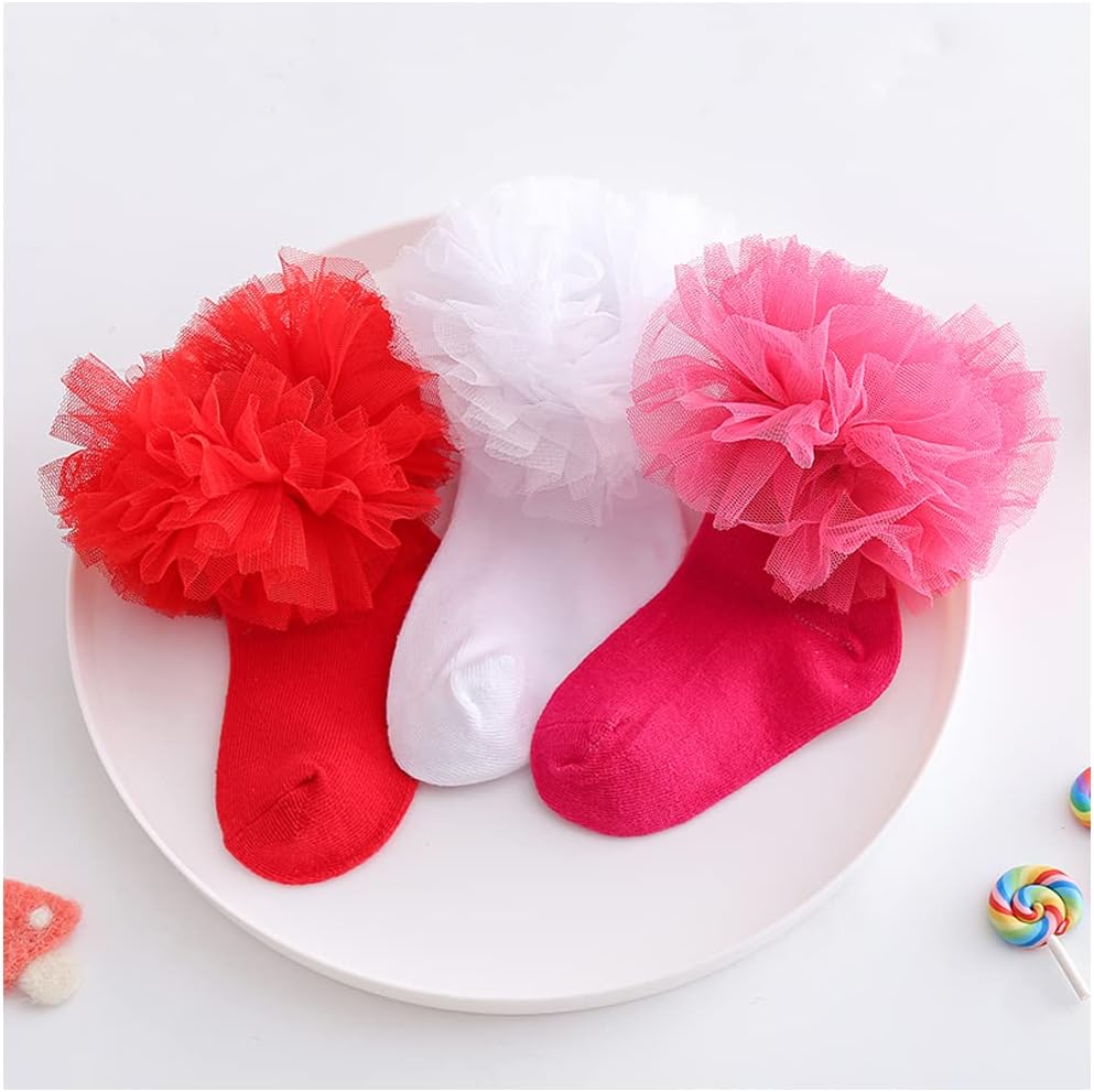 Yenzat Little Girls Ruffle Tutu Socks Toddler Frilly Lace Dress Socks 2-8 Years 3 Pairs - Image 6