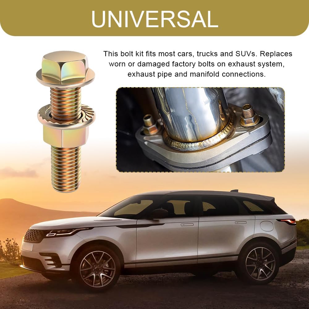 10PCS Exhaust Manifold Bolts Kit, M8 x 40mm High Strength Carbon Steel Flange Face Screw Nuts, Non-Slip Hexagon Socket Bolts, Universal Retrofit Replacement Parts for Most Car, Truck, SUV