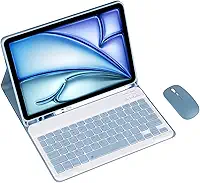 Capa de teclado para tablet Samsung Galaxy Tab S9 FE (27.7 cm) SM-X510/X516B teclado removível, capa de couro totalmente embrulhada com suporte de caneta integrado (azul, normal e mouse)