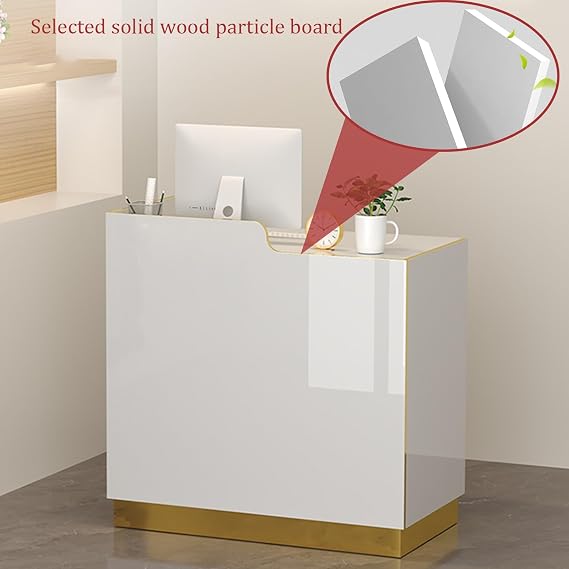 Reception Desk, Reception Counter Desk with Counter, Office Standing Front Table with Lockable Drawers, Standing Retail Checkout Counter Table(Gray-L,120cm/47.2