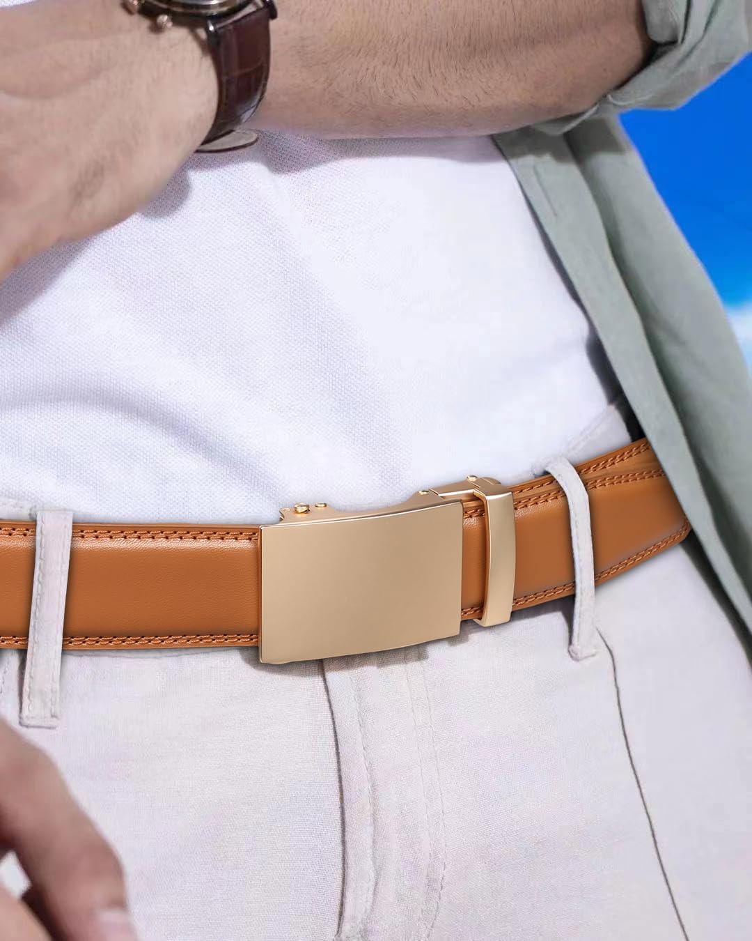 Founders & C Ratchet Belts for Men-Black/Brown Belt Leather 1 3/8" for Casual Dress-Micro Adjustable Belt - Image 2