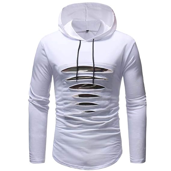 SELX Men Hoodie Slim Patchwork Ripped 