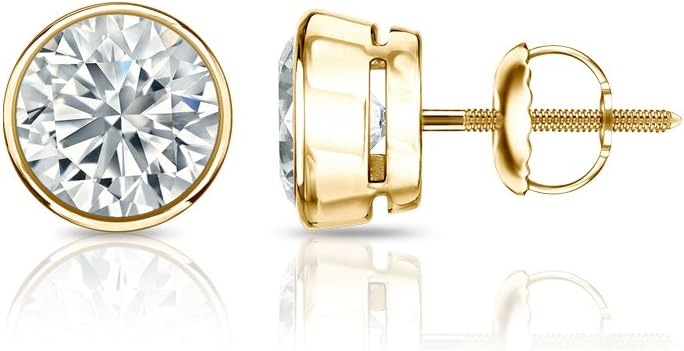 1/6 to 2 Carat Round Diamond Stud Earrings in 14k Yellow Gold Bezel-set (cttw, Good, I1-I2) Screw Back by Diamond Wish