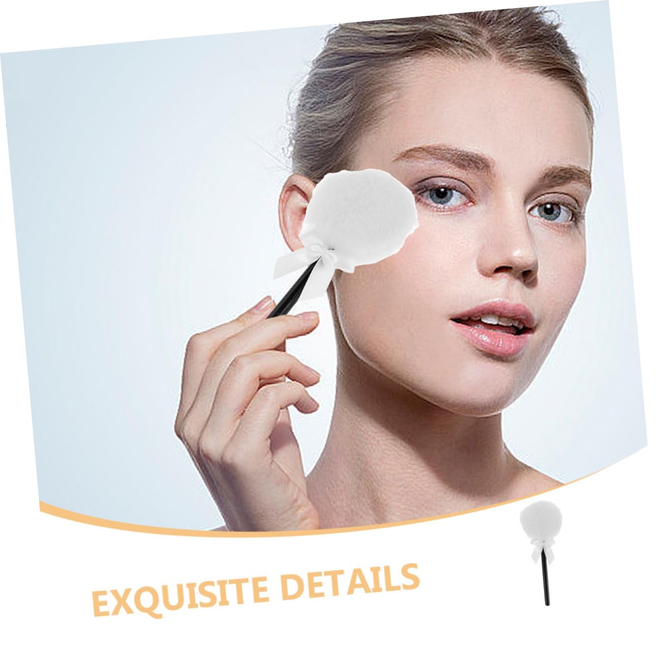 Gentle Long Hair Makeup Puff Body Powder Applicator with Soft Handle for Women