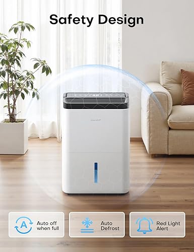 Miniatura 8 de Deshumidificadores grandes para el hogar Max 34 pintas, deshumidificador de compresor con manguera de drenaje, control inteligente de humedad, 3