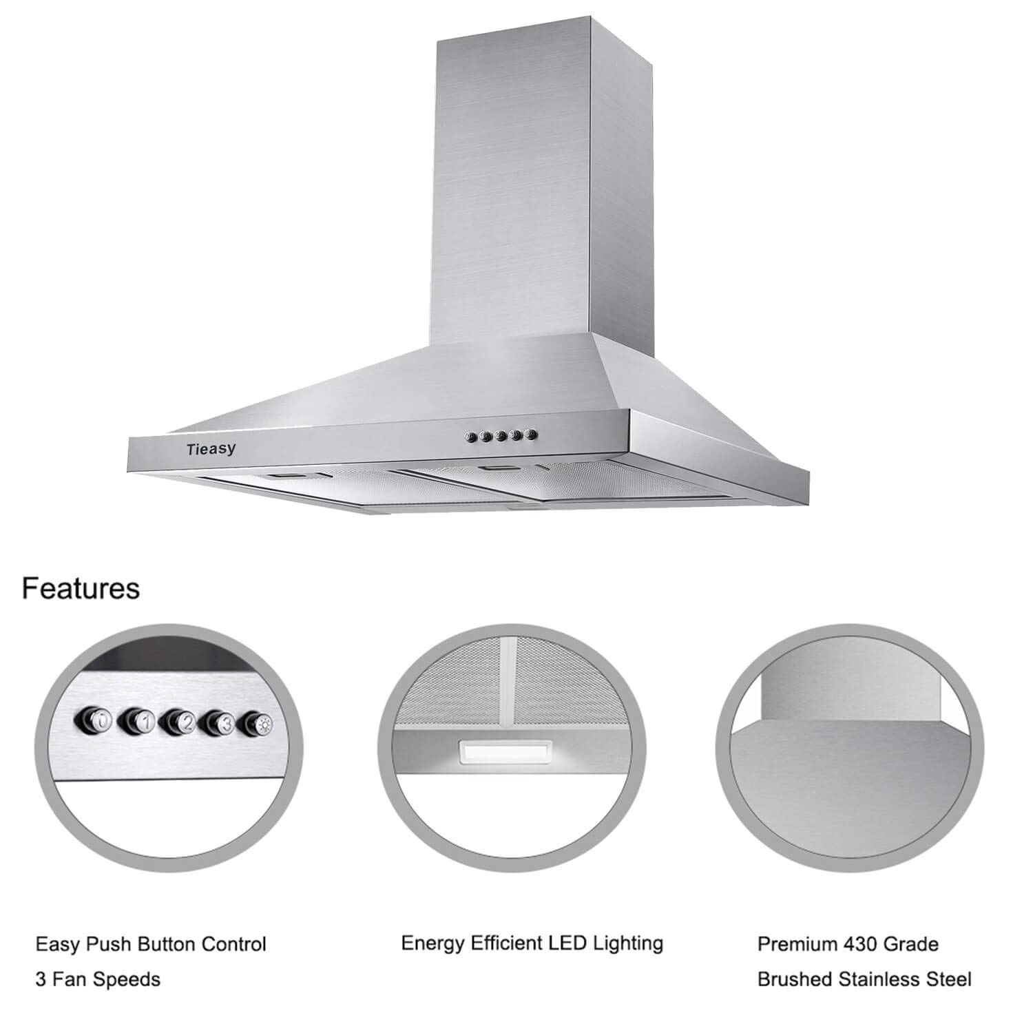 Wall Mount Range Hood 30 inch with Ducted/Ductless Convertible Duct