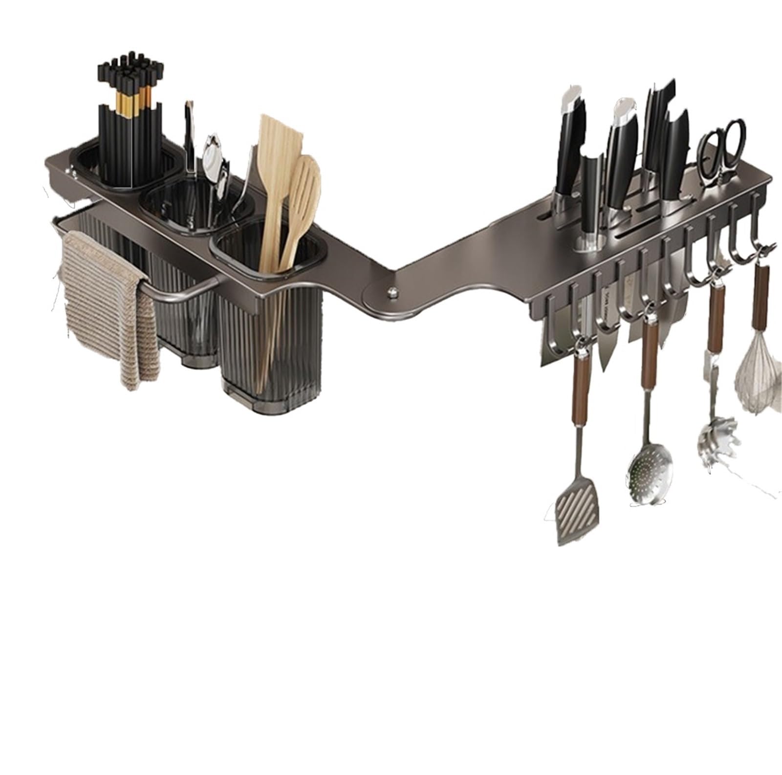 Support couteaux rotatif mural 65cm acier carbone avec porte-couverts amovible gris jaune